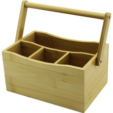Feyza Design Pratik Taşıma Kulplu 3+1 Bölmeli Bambu ve Ahşap Tezgah Üstü Organizer