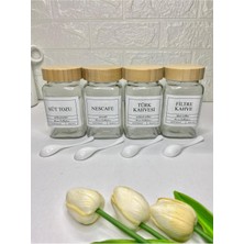 Feyza Design 4'lü 500ML Bambu Kapaklı Kahve ve Süt Tozu Kavanozu Seti