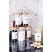 Feyza Design 6'lı 250ML Bambu Vakum Kapaklı Baharat Takımı Hediye Etiketiyle