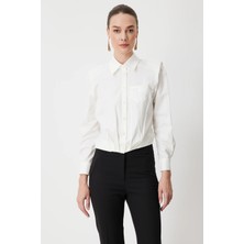 On Triko Vatkalı Beli Pileli Pamuk Gömlek 72303