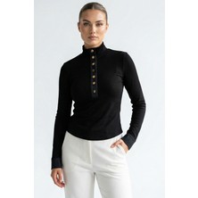 Allyco Düğmeli Balıkçı Yaka Uzun Kollu Regular Örme Sweatshirt