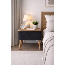 Own Home Nivo Sandıklı Komodin, Teddy Kumaş Kaplamalı Ahşap Ayaklı Modern Komodin