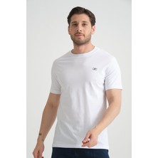 Beyaz  Erkek T-Shirt Nefes Alabilen Esnek Pamuklu Kumaş Regular Kalıp Minimal Logolu 2xl