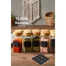 Feyza Design 12’li Bambu Kapaklı Kare Cam Baharatlık Seti, Etiket Hediyeli