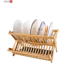 Feyza Design Bambu Ahşap 2 Katlı Büyük Boy Tabaklık, Katlanabilir ve Şık Tasarım