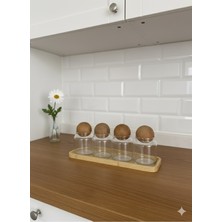 Feyza Design 4’lü Top Kapaklı Mini Baharatlık Seti, Kaşık Hediye, Standlı, Şık Tasarım