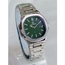 Chaxigo Çelik Kordonlu, Takvimli, Kadranı Yeşil, Patek Modeli, Eşref Tek Saati, Su Geçirmez, 2 Yıl Garantili Erkek Kol Saati