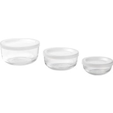 Feyza Design 3'lü Cam Saklama Kabı Seti, Kapaklı Yuvarlak Saklama Kabları