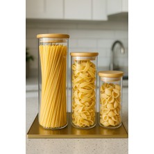 Feyza Design 3'lü Cam Kavanoz Seti, Ahşap Kapak, Vakumlu, 700-1000 ml