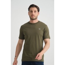 Haki  Erkek T-Shirt Nefes Alabilen Esnek Pamuklu Kumaş Regular Kalıp Minimal Logolu L