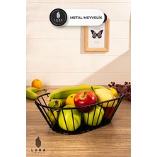 Feyza Design Şık Siyah Metal Meyve ve Sebze Saklama Kasesi 33X20X11 cm