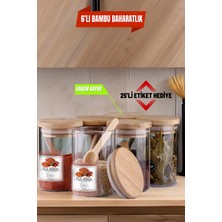 Feyza Design 6'lı Cam Vakumlu Bambu Kapaklı Baharatlık ve Saklama Kabı Seti