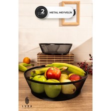 Feyza Design 2'li Fileli Siyah Oval Metal Sebzelik ve Meyvelik, 30 Cm, Şık ve Fonksiyonel