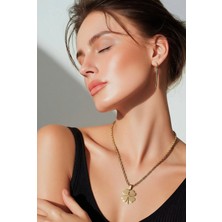 Paslanmaz Çelik Gold Renk Dört Yapraklı Yonca Figürlü Burgu Zincir Kadın Kolye