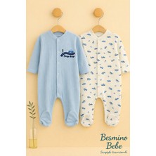 Besmino Erkek Bebek Tulum %100 Pamuk Araba Baskı Nakışlı 2'li Tulum