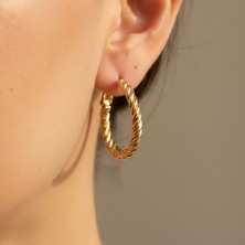 Norayn Burgu Halka Küpe Altın Renk | Kalın Twist Halka Kadın Küpe Parlak Metal Klasik Tasarım