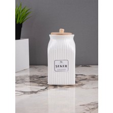 Feyza Design 1000 ml Porselen Şeker Kavanozu, Bambu Vakumlu Kapaklı, Şık ve Kullanışlı