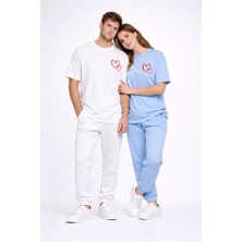 Nevermind Sevgili Kombini Kalp Baskılı Oversize Çift Tişört Unisex Uyumlu Partner Kombin Seti