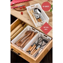 Feyza Design Büyük Boy Beyaz 6'lı Modüler Kaşıklık ve Kepçelik Mutfak Organizer Set