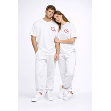 Nevermind Sevgili Kombini Kalp Baskılı Oversize Çift Tişört Unisex Uyumlu Partner Kombin Seti