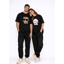 Nevermind Sevgili Kombini Panda Bardak Baskılı Çift Tişört Oversize Unisex Partner Kombin Çift Seti Hediye