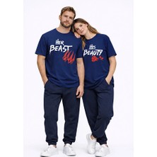 Nevermind Sevgili Kombini Her Beast His Beauty Oversize Çift Tişört Unisex Partner Couple Kombin Seti