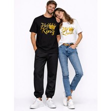 Nevermind King Queen Sevgili Kombini Oversize Çift Tişört Unisex Partner Kombin Uyumlu Çift Seti Siyah-Beyaz