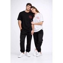 Nevermind Sevgili Kombini Kalp Baskılı Oversize Çift Tişört Unisex Uyumlu Partner Kombin Seti