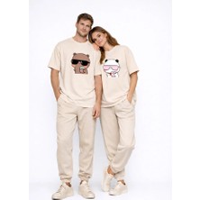 Nevermind Sevgili Kombini Panda Bardak Baskılı Çift Tişört Oversize Unisex Partner Kombin Çift Seti Hediye