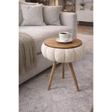 Own Home Papatya Teddy Kumaş Kaplamalı Ahşap Ayaklı Yuvarlak Zigon Sehpa , Yan Sehpa