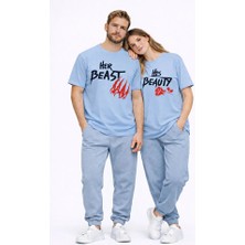 Nevermind Sevgili Kombini Her Beast His Beauty Oversize Çift Tişört Unisex Partner Couple Kombin Seti