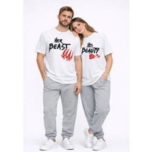 Nevermind Sevgili Kombini Her Beast His Beauty Oversize Çift Tişört Unisex Partner Couple Kombin Seti