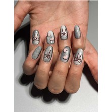 Özgürce Gri Kedi Gözü Kalpli Protez Jel Takma Tırnak ve Aksesuarlar Seti