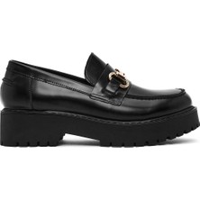 Derimod Kadın Siyah Toka Detaylı Kalın Tabanlı Deri Maskülen Loafer 26PFD180122