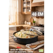 Fithome Pilav Tenceresi Büyük Boy Sanayi Tipi Lokanta Ev Çok Amaçlı 40 cm Granit Tencere Yanmaz Yapışmaz