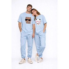 Nevermind Sevgili Kombini Panda Bardak Baskılı Çift Tişört Oversize Unisex Partner Kombin Çift Seti Hediye