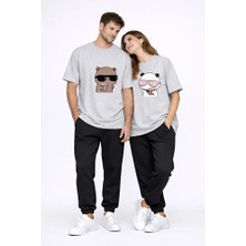 Nevermind Sevgili Çift Tişört Panda Karakter Baskılı Partner Kombini Oversize Unisex Stil