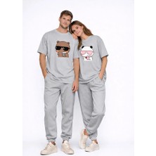 Nevermind Sevgili Kombini Panda Bardak Baskılı Çift Tişört Oversize Unisex Partner Kombin Çift Seti Hediye