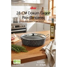 Fithome 28 cm Döküm Fırına Girebilir Granit Yanmaz Yapışmaz Çok Amaçlı Pilav Tenceresi