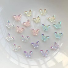 Özgürce Parlak Ab Kristal 3D Kelebek Tırnak Süsleri 50 Adet