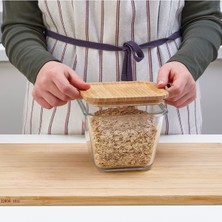 Feyza Design Bambu Kapaklı Cam Saklama Kabı 1,2 Lt, 15X15X12 Cm, Vakumlu, Şık ve Pratik