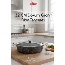 Fithome 32 cm Döküm Granit Fırına Girebilir Yanmaz ve Yapışmaz Pilav Tenceresi