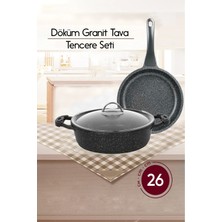 Fithome 2'li Tencere Tava Seti 26 cm Granit Yanmaz Yapışmaz Pilav Tenceresi 26 cm Granit Tava Seti