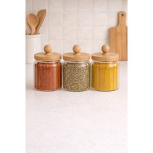 Feyza Design Bambu Conta Kapaklı Çizgili 3'lü Borosilikat 400ML Kavanoz Seti