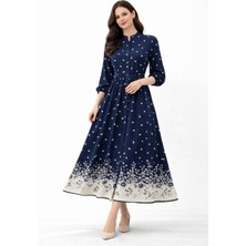 SFG Life Moda Kadın Önü Ful Düğmeli Bisiklet Yaka Çiçekli Elbise Valor