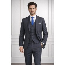 Fabio Cassel Slim Fit  Mono Yaka Çift Yırtmaçlı Astarlı Takım Elbise Yelekli