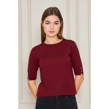 Irmak Kerekli Kadın Bisiklet Yaka Çıtçıtlı Kısa Kollu Triko Bluz 1070 Bordo