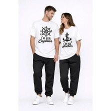 Nevermind Sevgili Kombini Oversize Çift Tişört Unisex Captain Anchor Baskılı Matching Couple Partner 2'li Set
