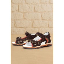 Xo Kids Rakerplus Hakiki Deri Kahverengi Cırtlı Erkek Çocuk Sandalet