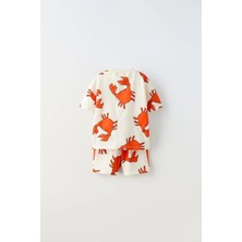 Magu Erkek Çocuk Pamuklu Ekru Yengeç Desenli T-Shirt Şort Takım